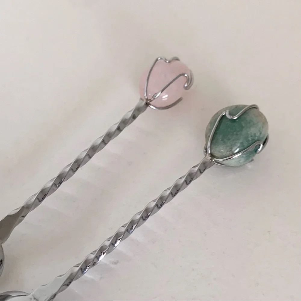 Vintage silver rope spoons with stone ends